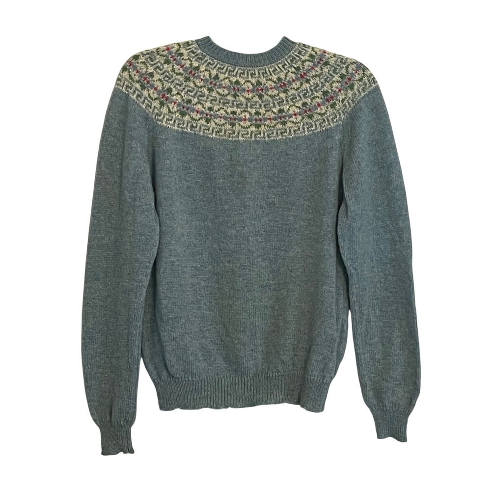 Croft-Spun Vintage Handknitted Fair Isle Wool Sweater Made in Scotland Blue Grey